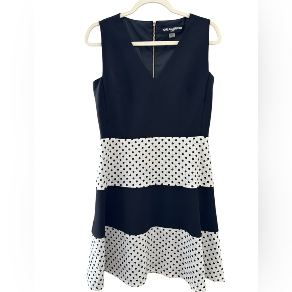 Karl Lagerfeld (size 8) Black and White Polka Dot Midi Dress - Picture 3 of 8